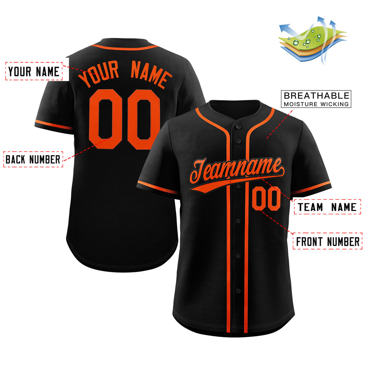 Maillot de baseball authentique de style classique noir orange personnalisé