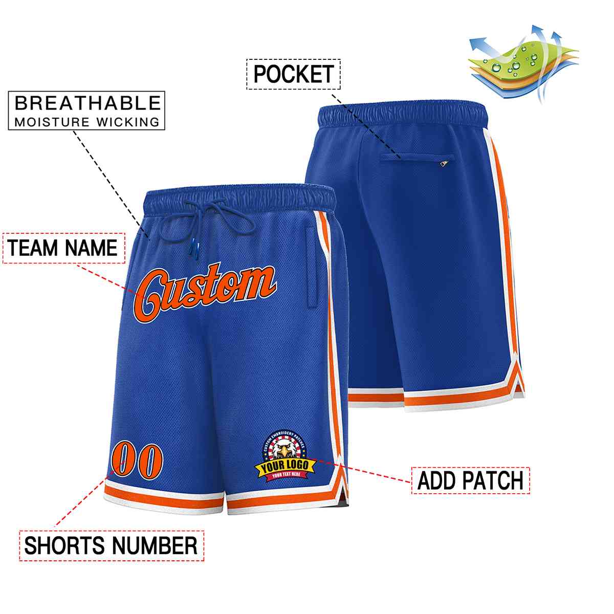 Custom Royal Orange-White Classic Style Basketball Mesh Shorts