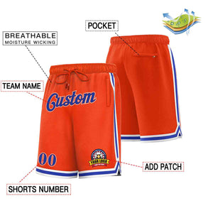 Short de basket-ball en maille de style classique orange royal-blanc personnalisé