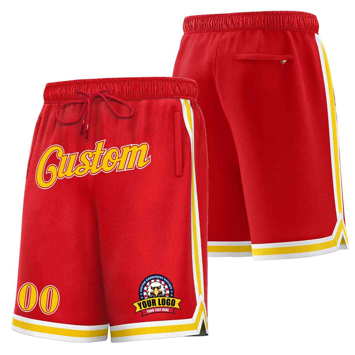 Custom Red Gold-White Classic Style Basketball Mesh Shorts