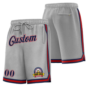 Custom Gray Navy-Red Classic Style Basketball Mesh Shorts