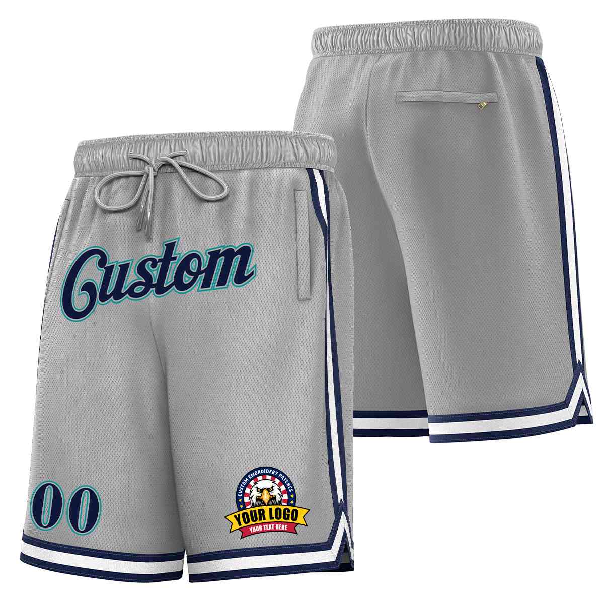 Custom Gray Navy-Teal Classic Style Basketball Mesh Shorts