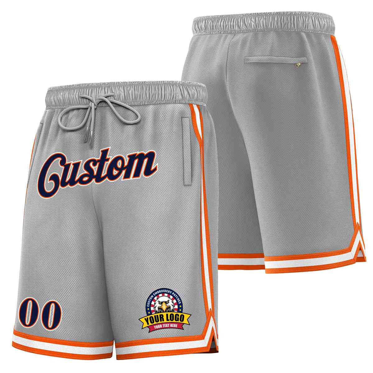 Custom Gray Navy-White Classic Style Basketball Mesh Shorts