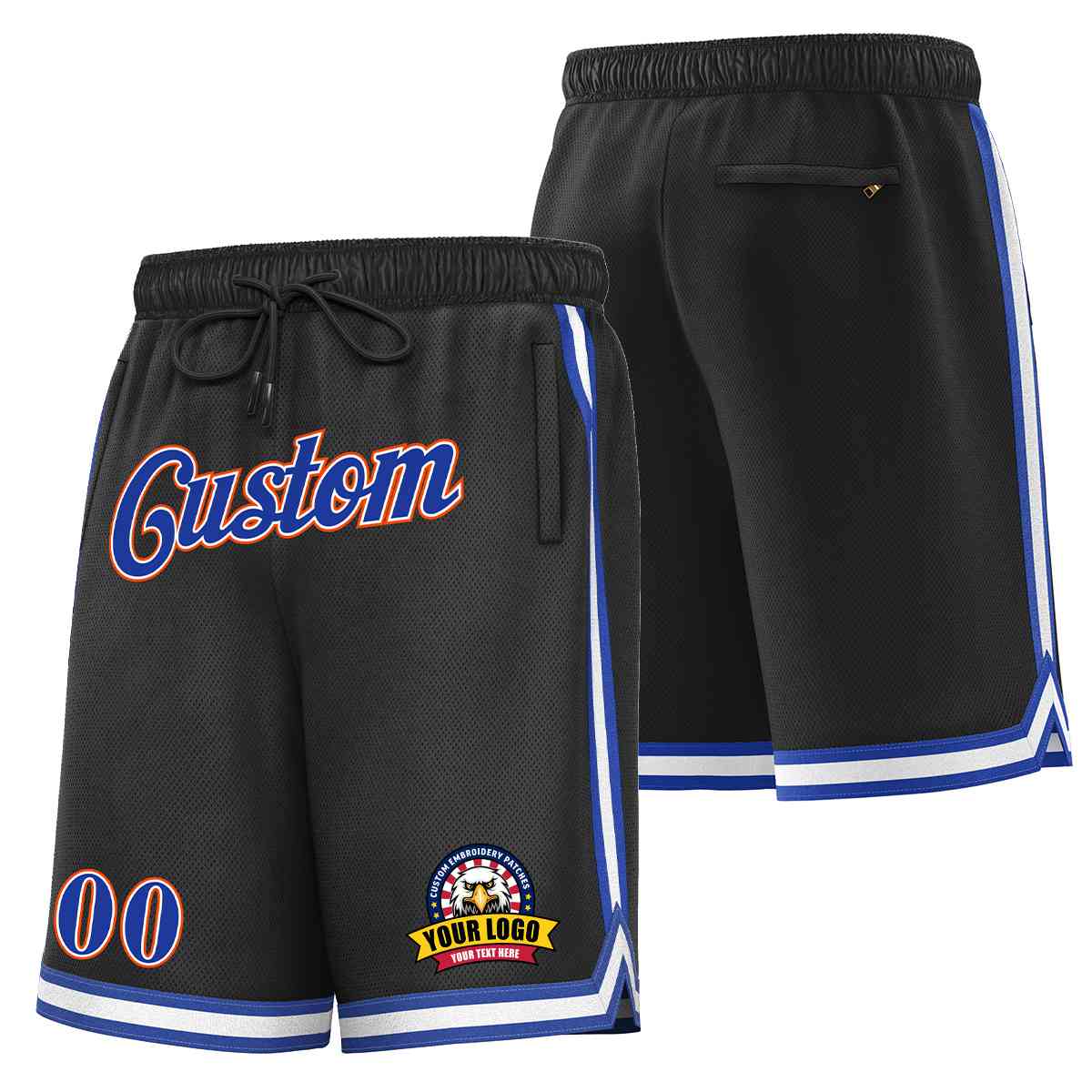 Custom Black Royal-Orange Classic Style Basketball Mesh Shorts