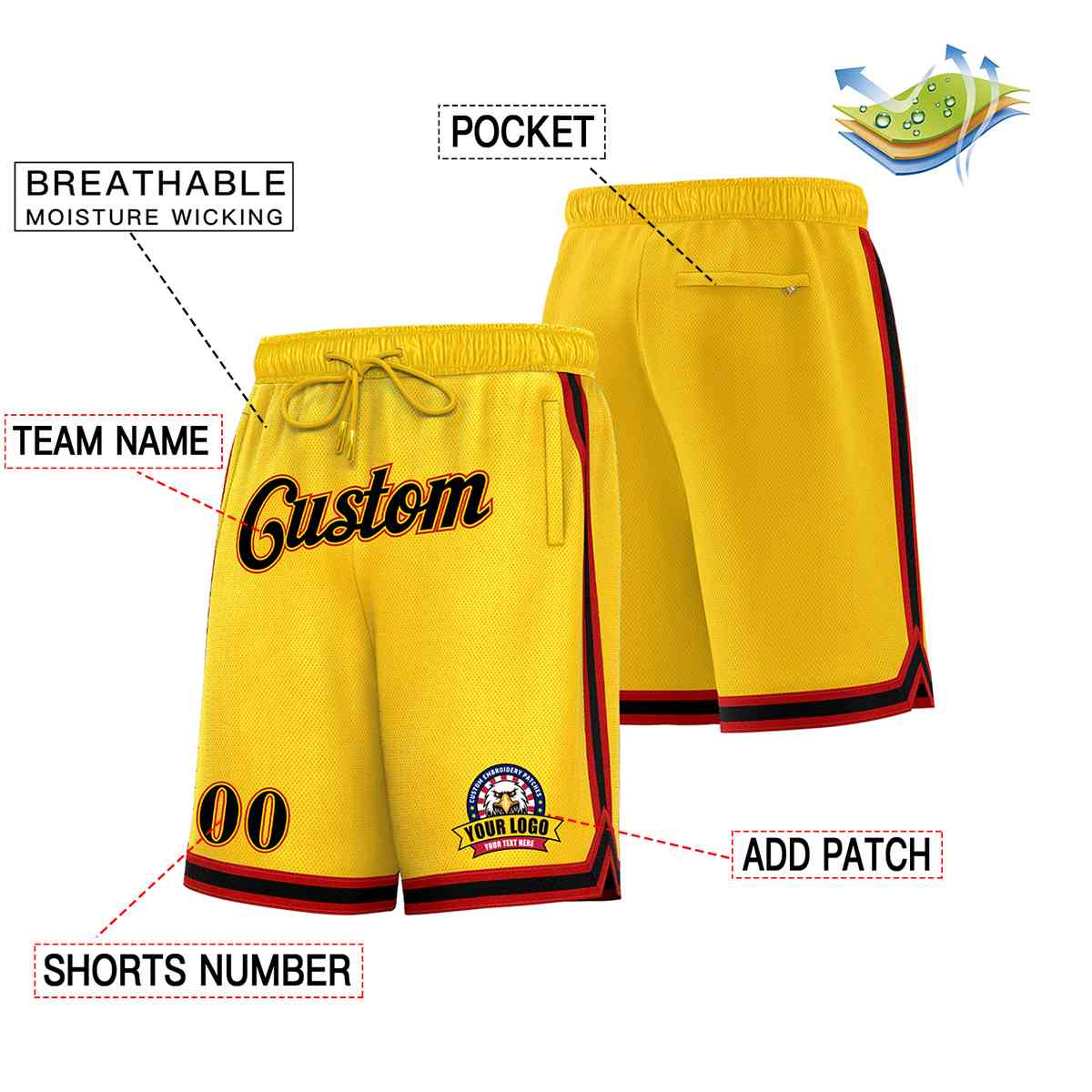 Custom Gold Black-Red Classic Style Basketball Mesh Shorts