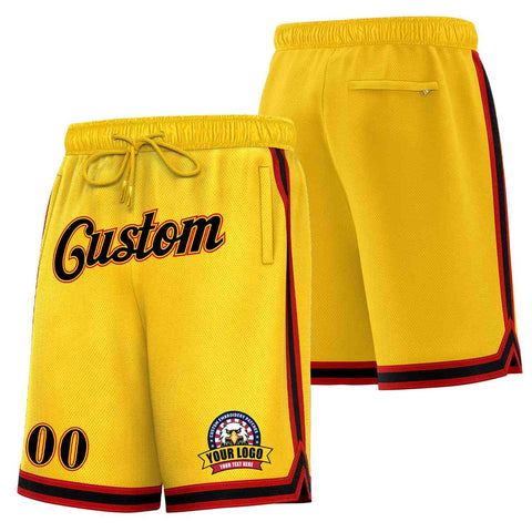 Custom Gold Black-Red Classic Style Basketball Mesh Shorts