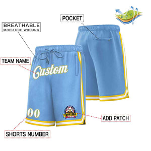 Custom Light Blue White-Gold Classic Style Basketball Mesh Shorts