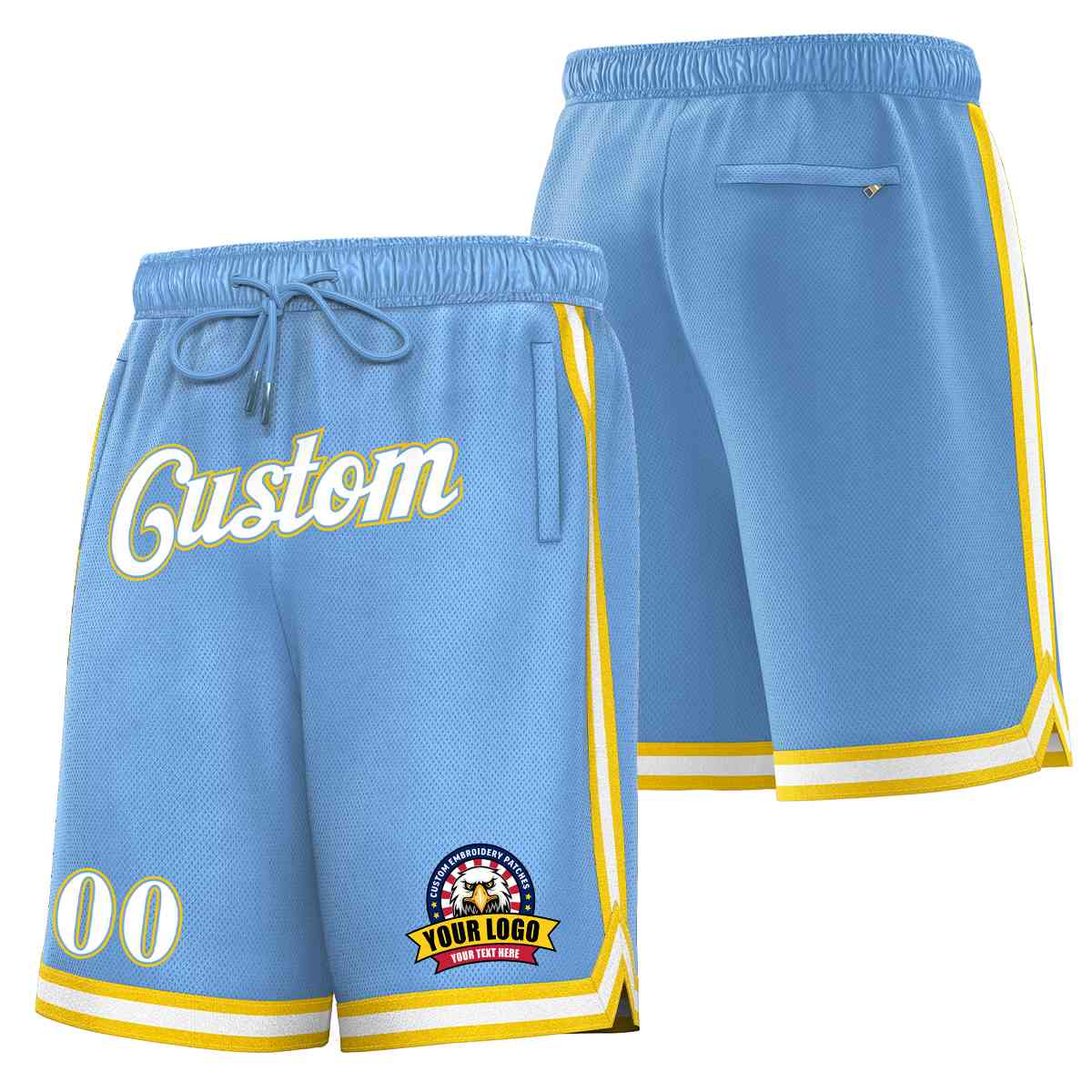 Custom Light Blue White-Gold Classic Style Basketball Mesh Shorts