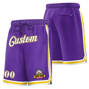 Custom Purple White-Gold Classic Style Basketball Mesh Shorts