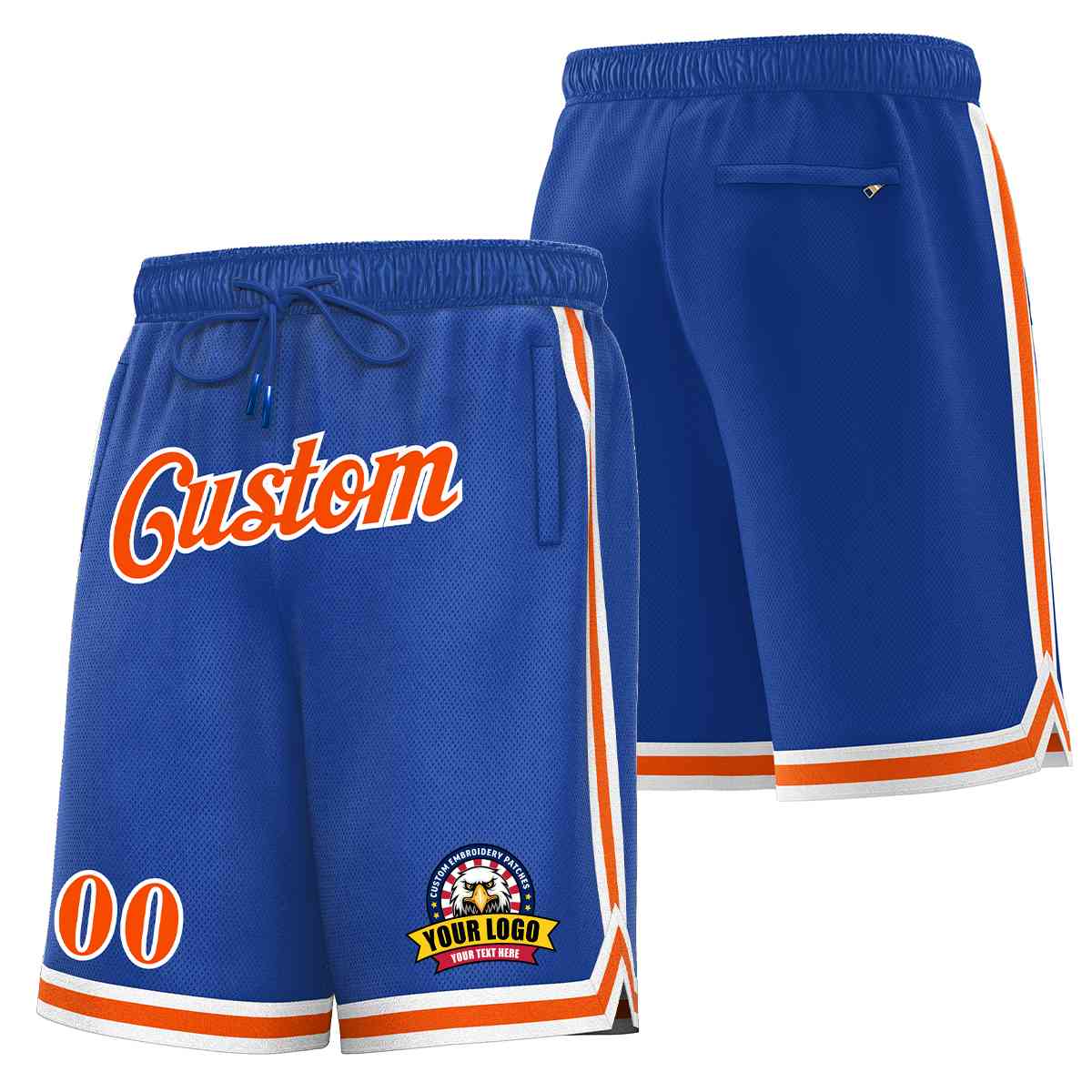 Short de basket-ball en maille de style classique Royal Orange-Blanc personnalisé