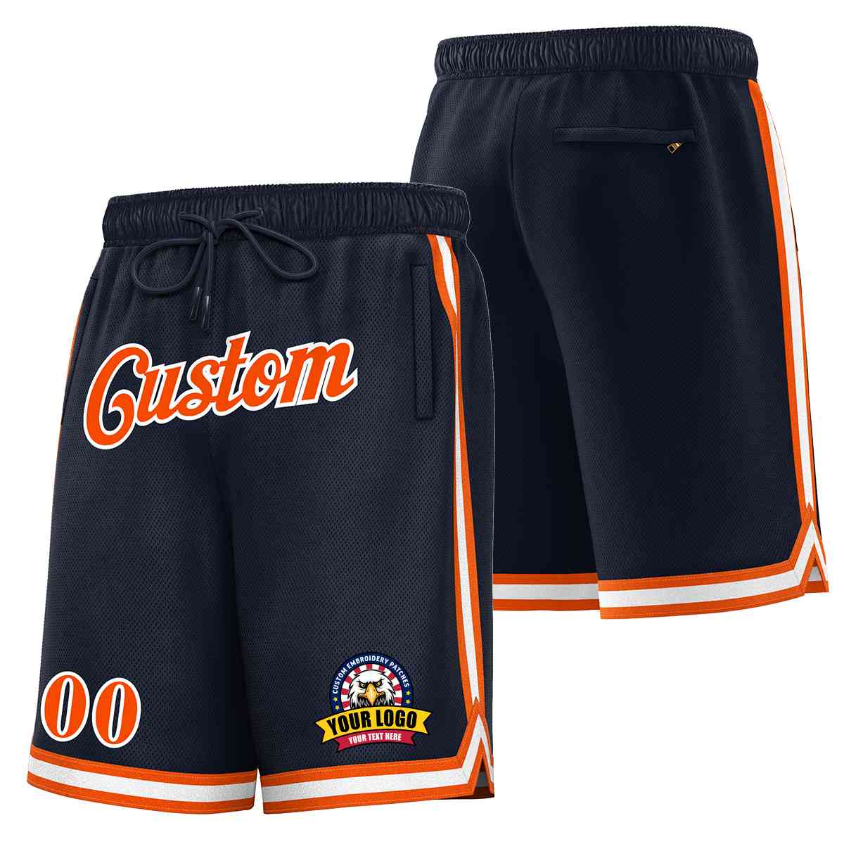 Custom Navy Orange-White Classic Style Basketball Mesh Shorts