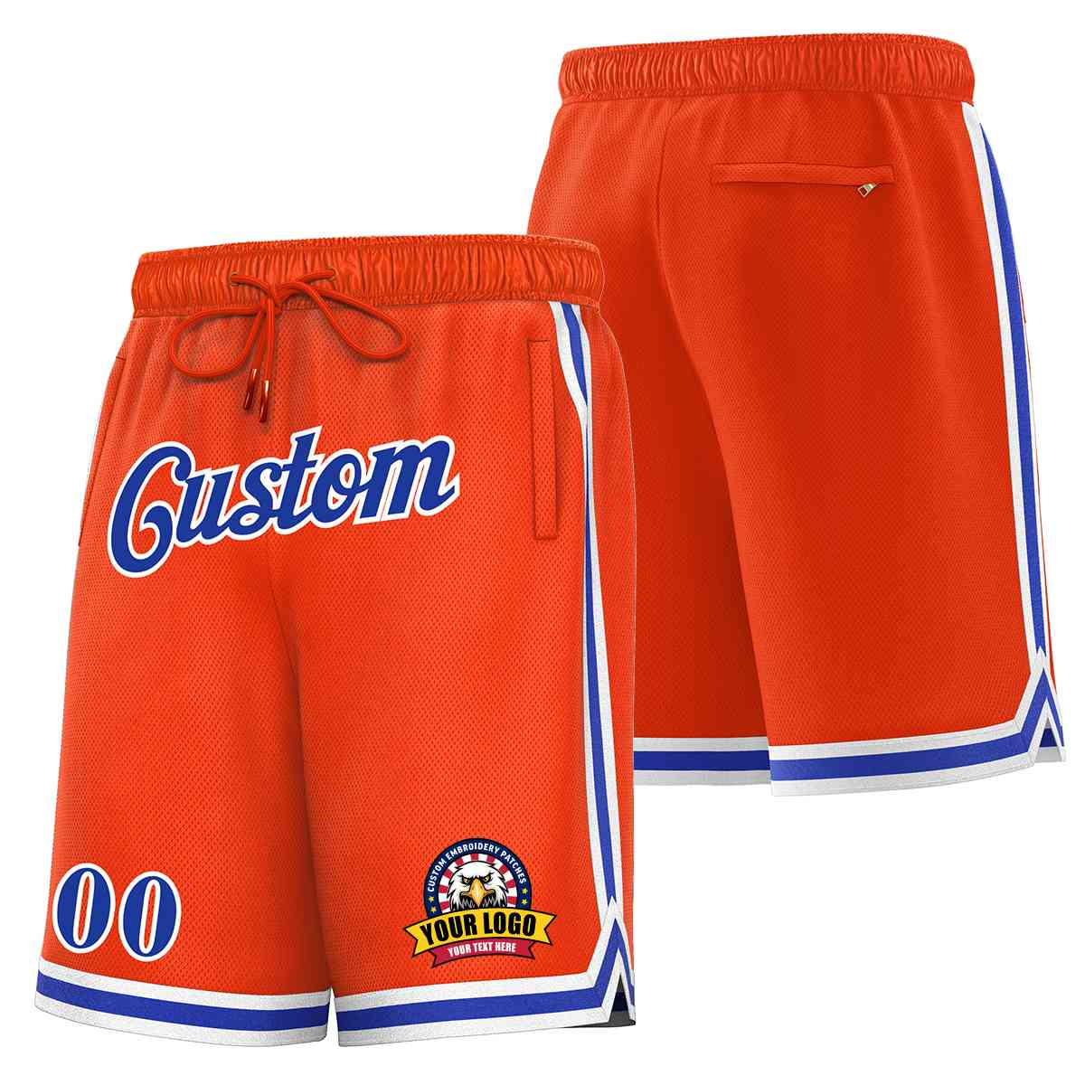 Custom Orange Royal-White Classic Style Basketball Mesh Shorts