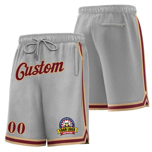 Short en maille de basket-ball de style classique gris marron-vieil or personnalisé