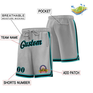 Custom Gray Black-Teal Classic Style Basketball Mesh Shorts