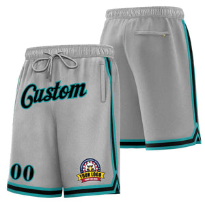 Custom Gray Black-Teal Classic Style Basketball Mesh Shorts