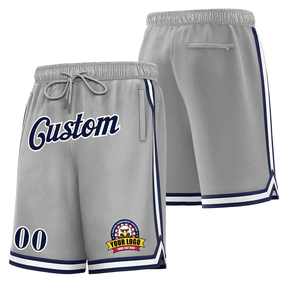 Custom Gray Navy-White Classic Style Basketball Mesh Shorts