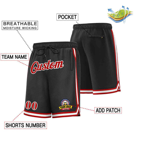 Custom Black Red-White Classic Style Basketball Mesh Shorts