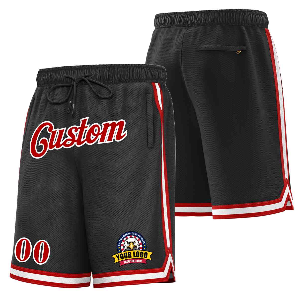 Custom Black Red-White Classic Style Basketball Mesh Shorts