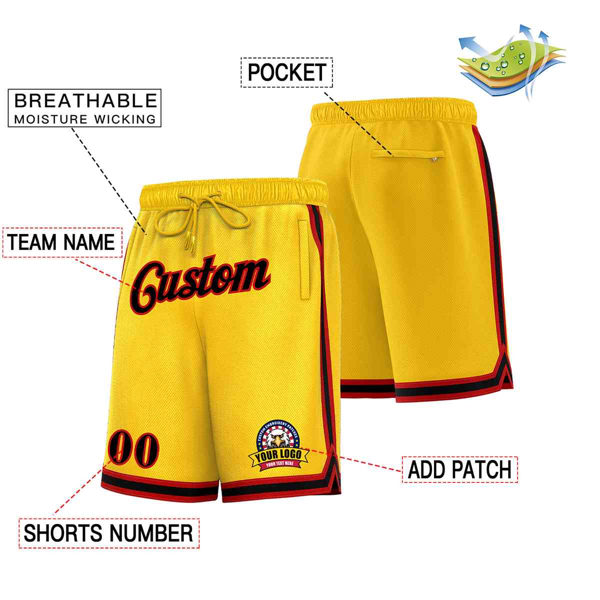 Custom Gold Black-Red Classic Style Basketball Mesh Shorts