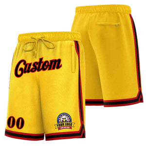 Short en maille de basket-ball de style classique noir-rouge personnalisé en or