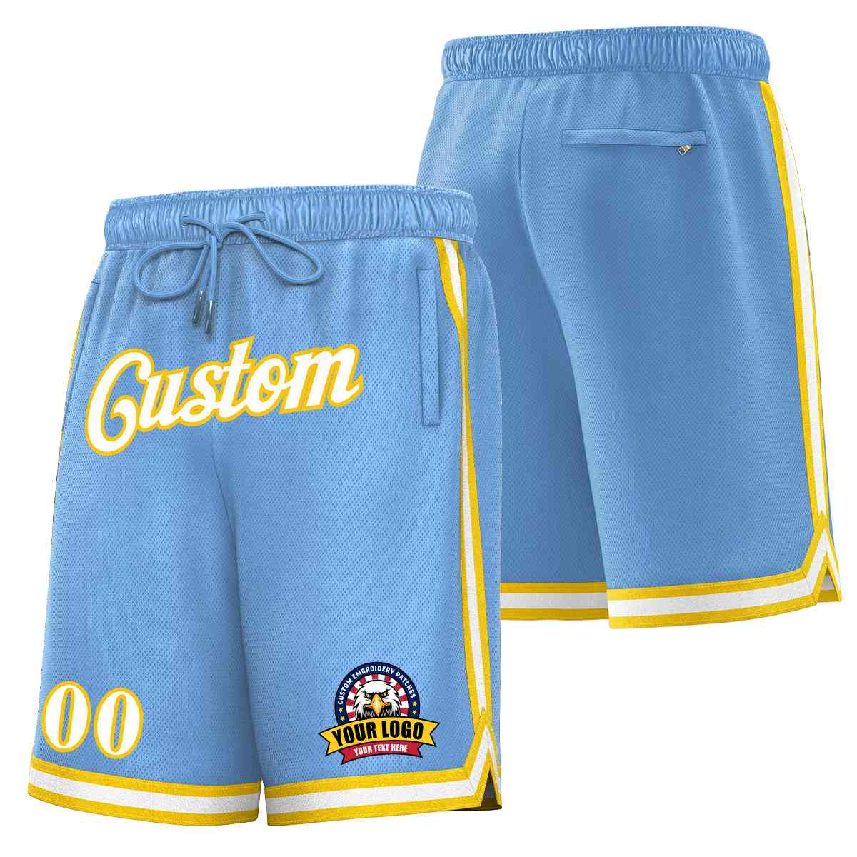 Custom Light Blue White-Gold Classic Style Basketball Mesh Shorts