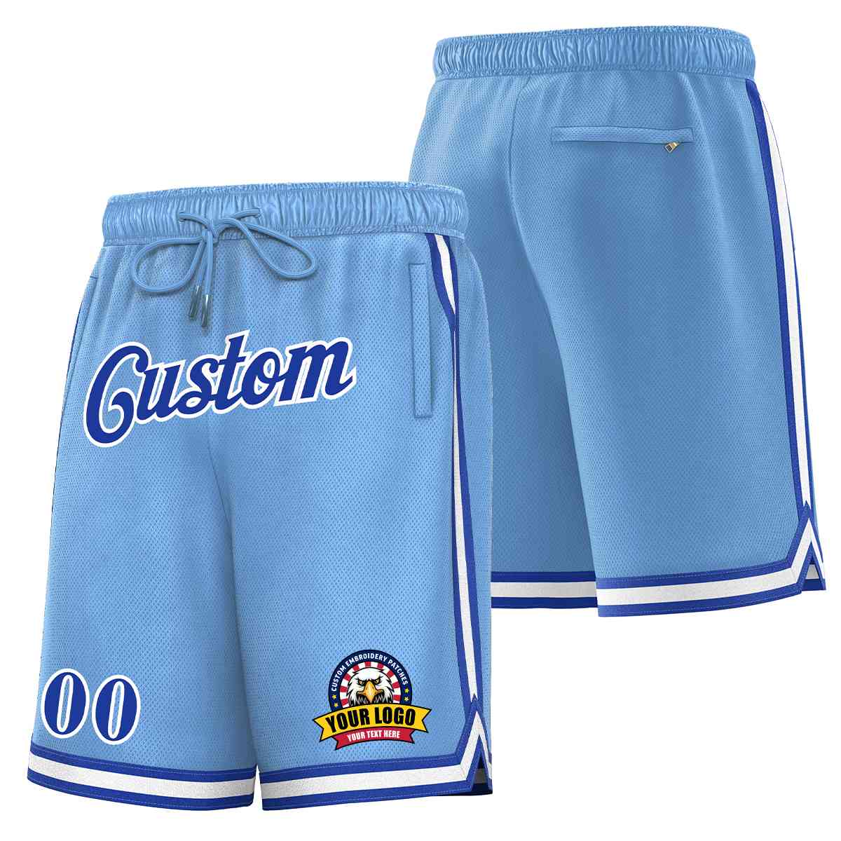 Custom Light Blue Royal-White Classic Style Basketball Mesh Shorts