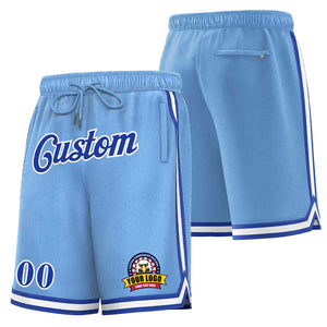 Short en maille de basket-ball de style classique bleu clair bleu royal-blanc personnalisé