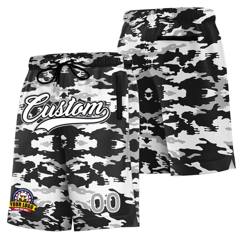Custom Black White Black Camo Basketball Shorts