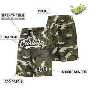 Custom Green White Black Camo Basketball Shorts