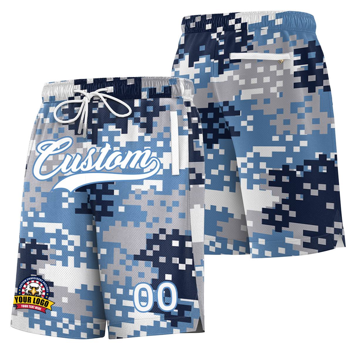 Short de basket-ball personnalisé bleu blanc Lignt Blue Camo