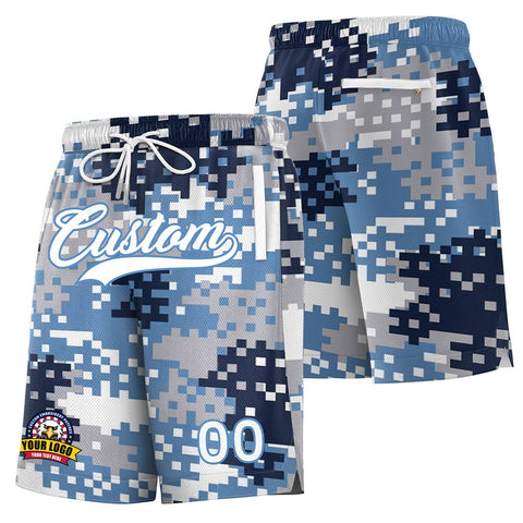 Custom Blue White Lignt Blue Camo Basketball Shorts