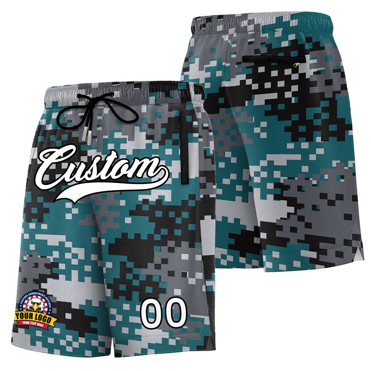 Short de basket-ball personnalisé gris blanc noir camouflage