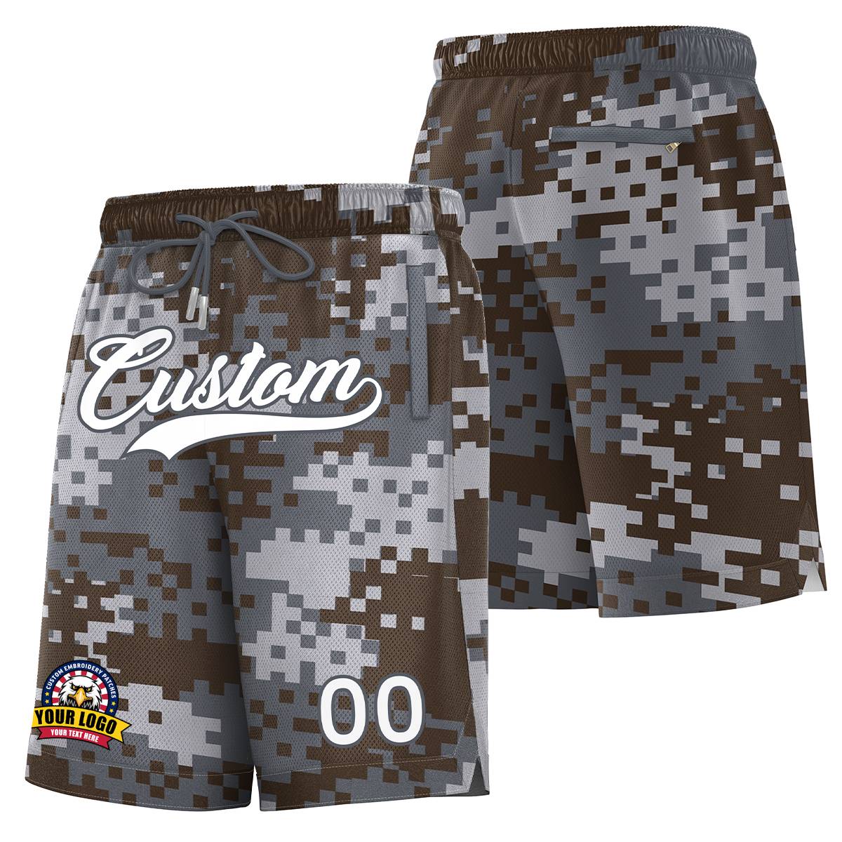 Short de basket-ball personnalisé gris blanc gris foncé camouflage