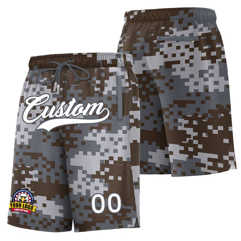 Custom Gray White Dark Gray Camo Basketball Shorts