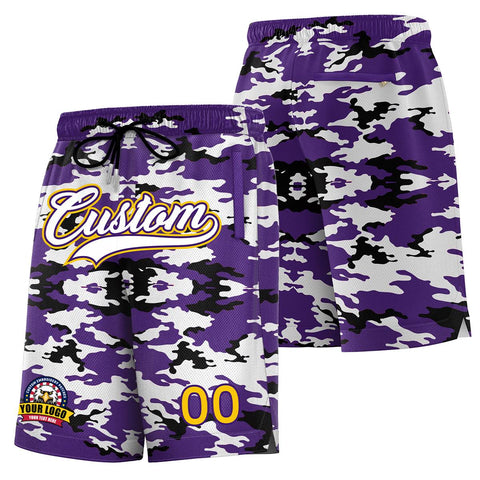Custom Purple White Purple Camo Basketball Shorts