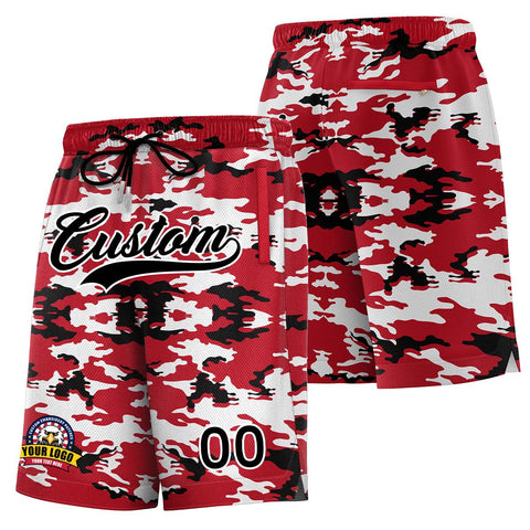 Custom Red Black White Camo Basketball Shorts