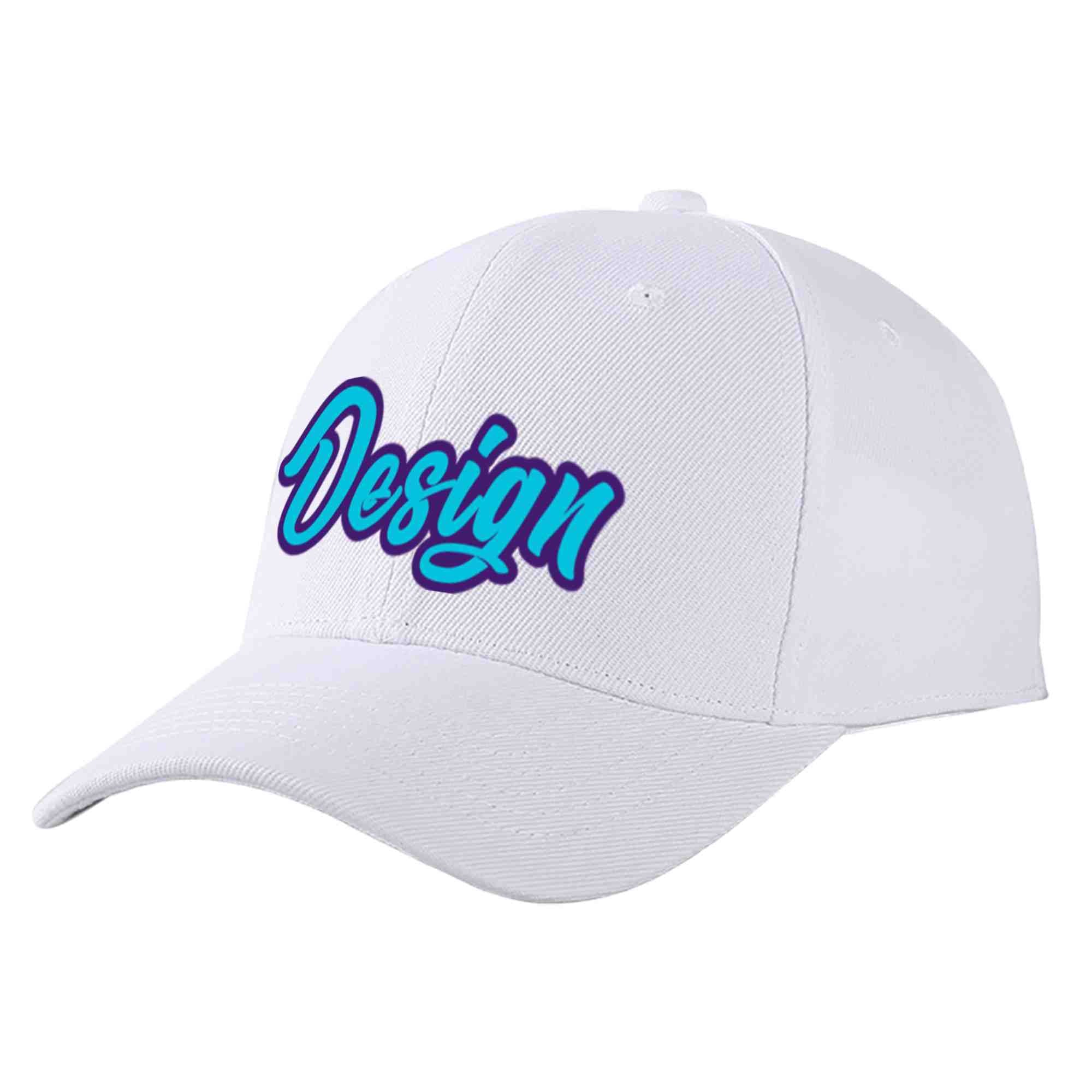 Custom White Light Blue-Purple Curved Eaves Sport Design Baseball Cap