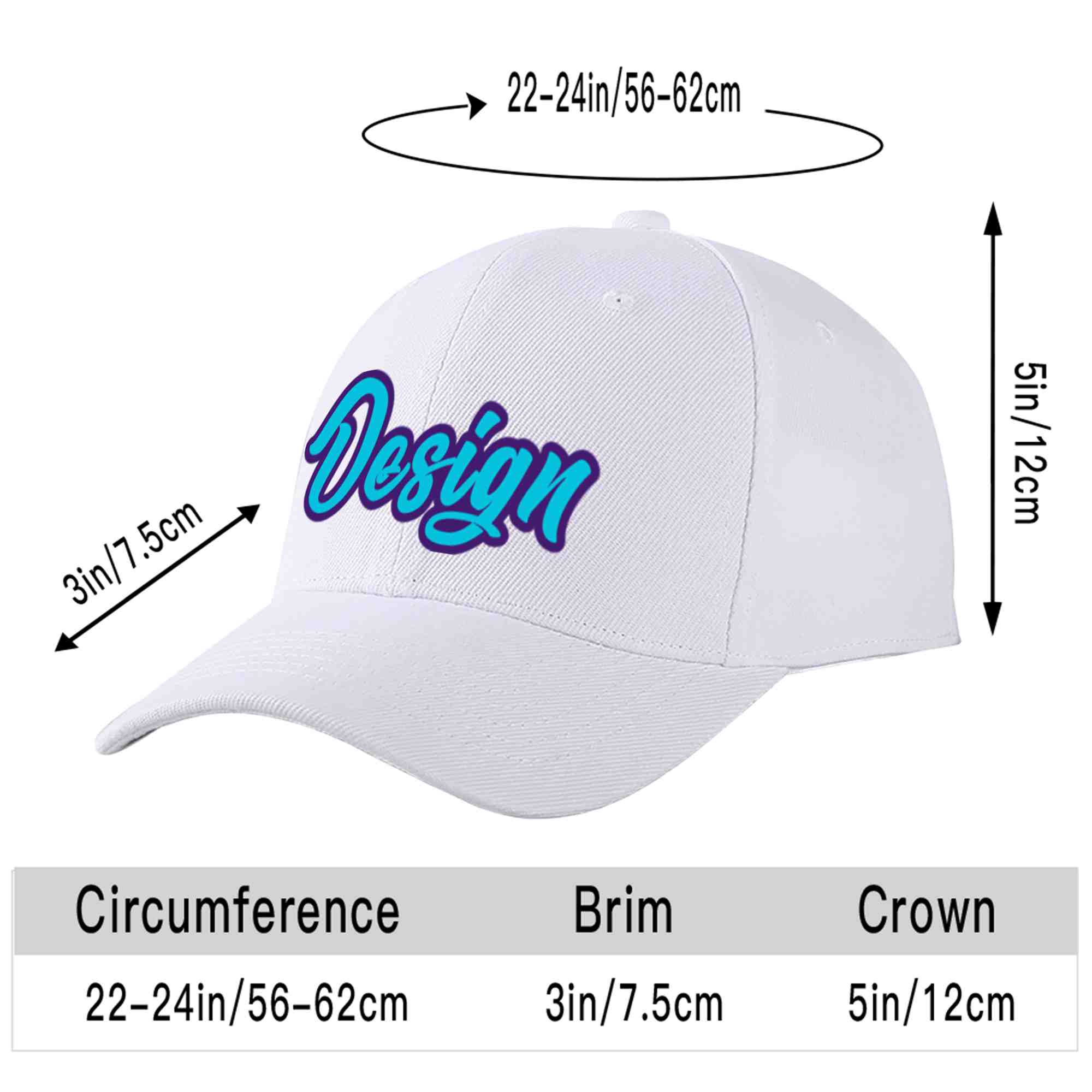 Custom White Light Blue-Purple Curved Eaves Sport Design Baseball Cap