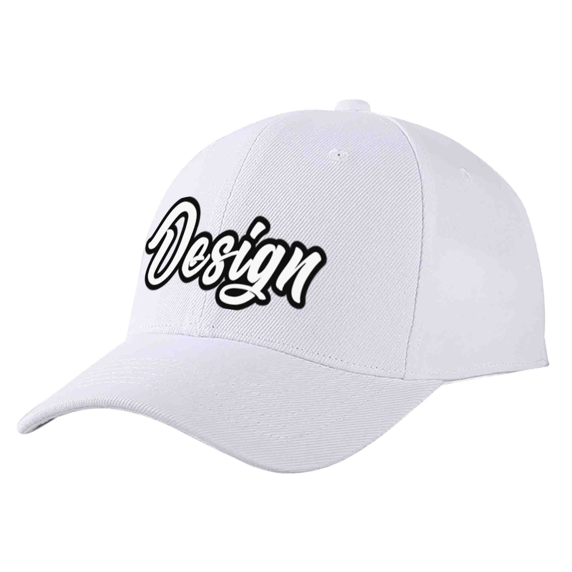 Custom White White-Black Curved Eaves Sport Design Baseball Cap