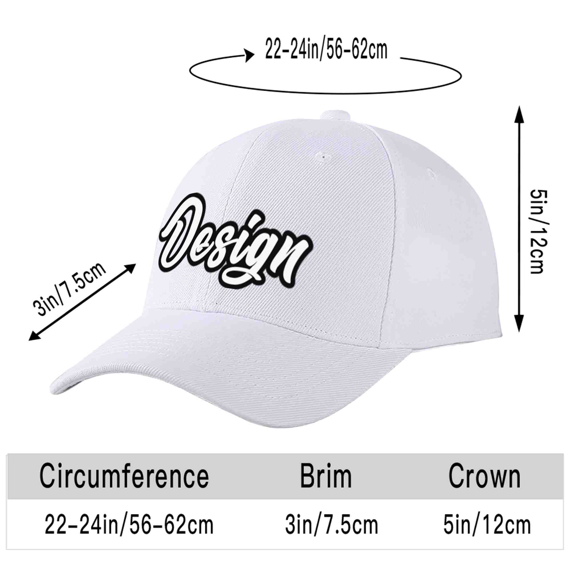 Custom White White-Black Curved Eaves Sport Design Baseball Cap