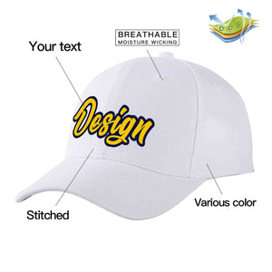 Casquette de baseball personnalisée blanche jaune-marine incurvée Eaves Sport Design