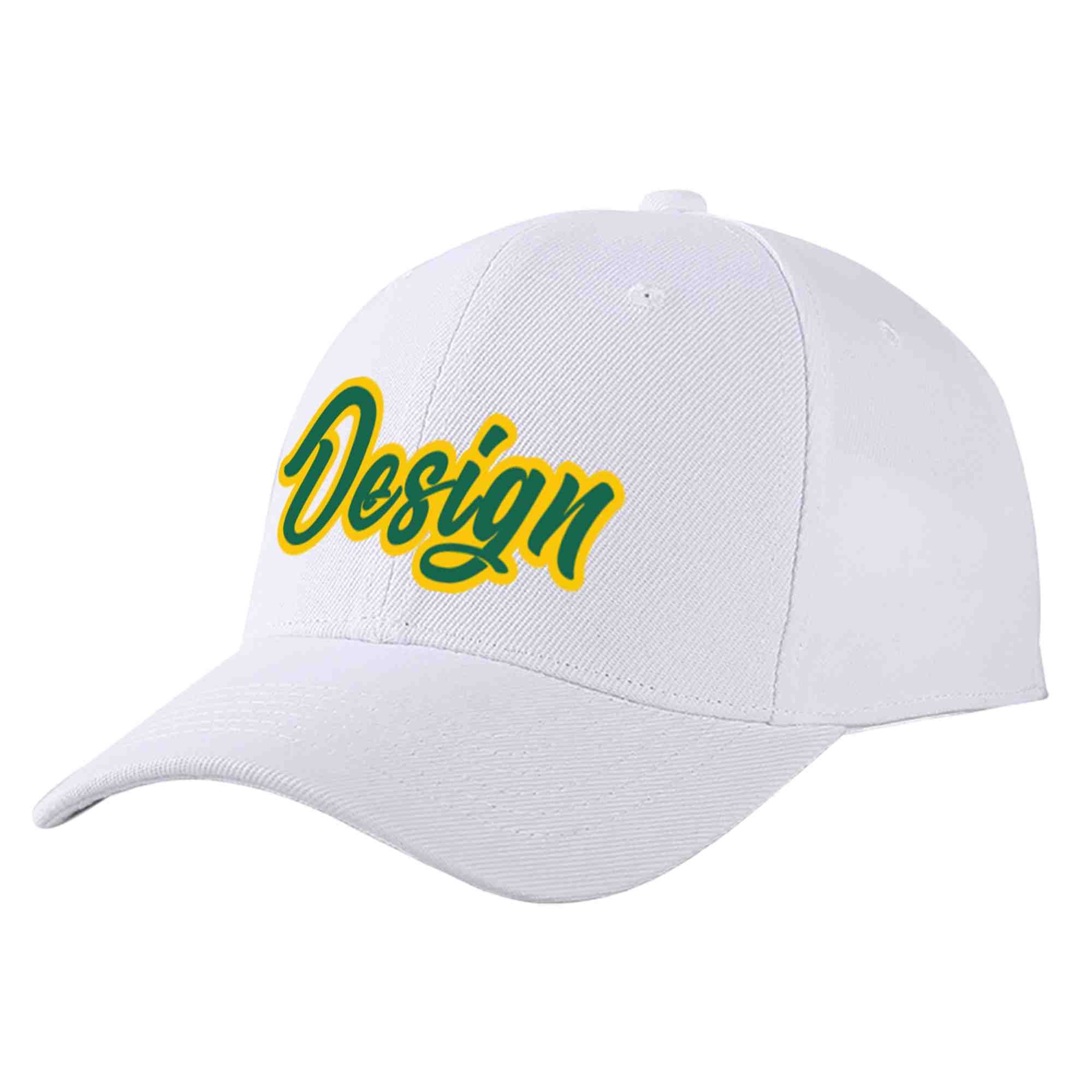 Custom White Kelly Green-Yellow Curved Eaves Sport Design Baseball Cap