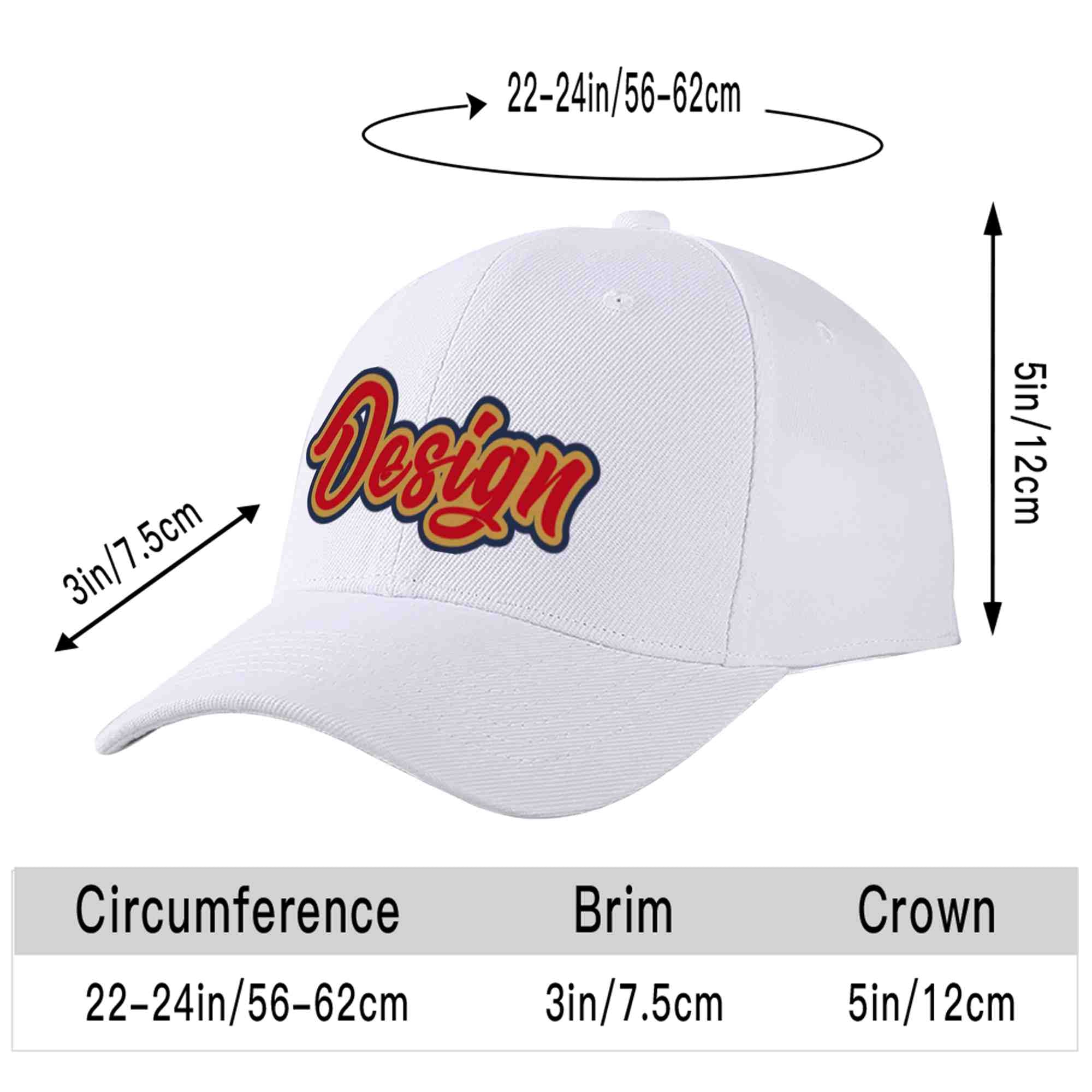 Custom White Red-Old Gold Curved Eaves Sport Design Baseball Cap