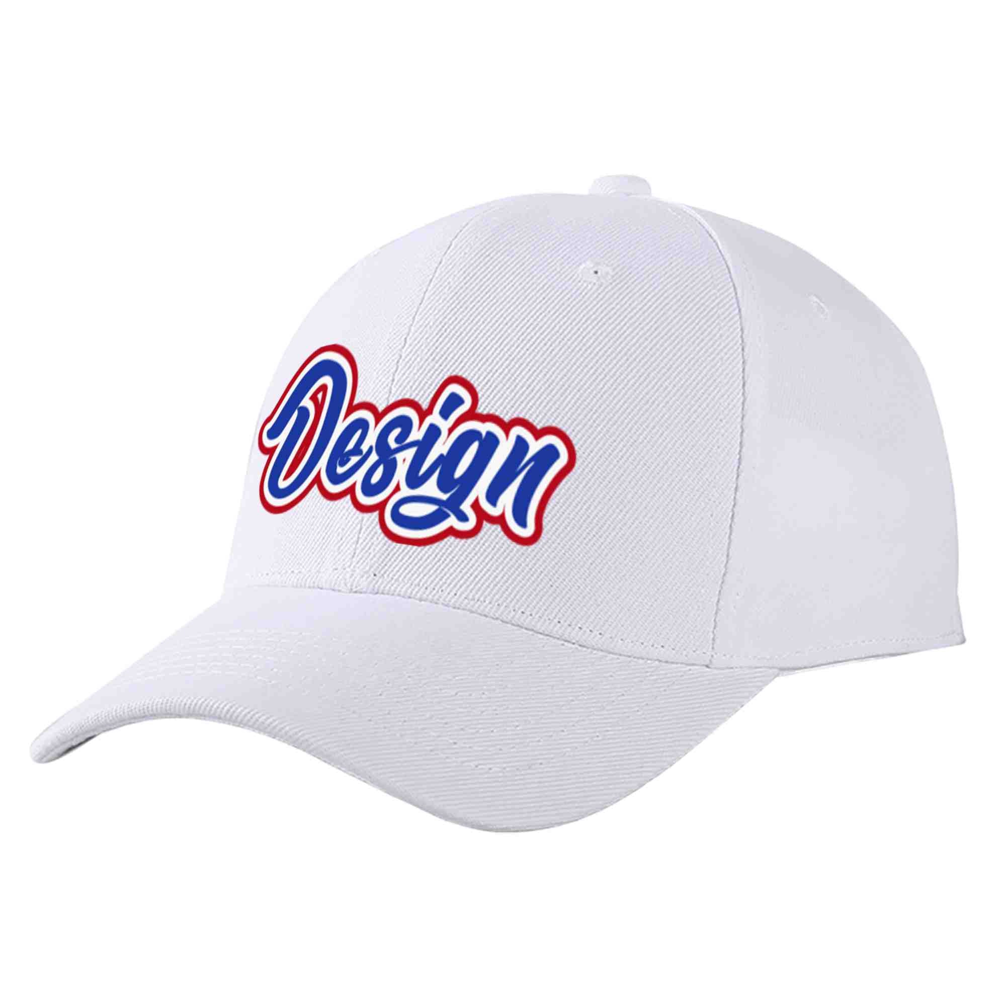 Custom White Royal-White Curved Eaves Sport Design Baseball Cap