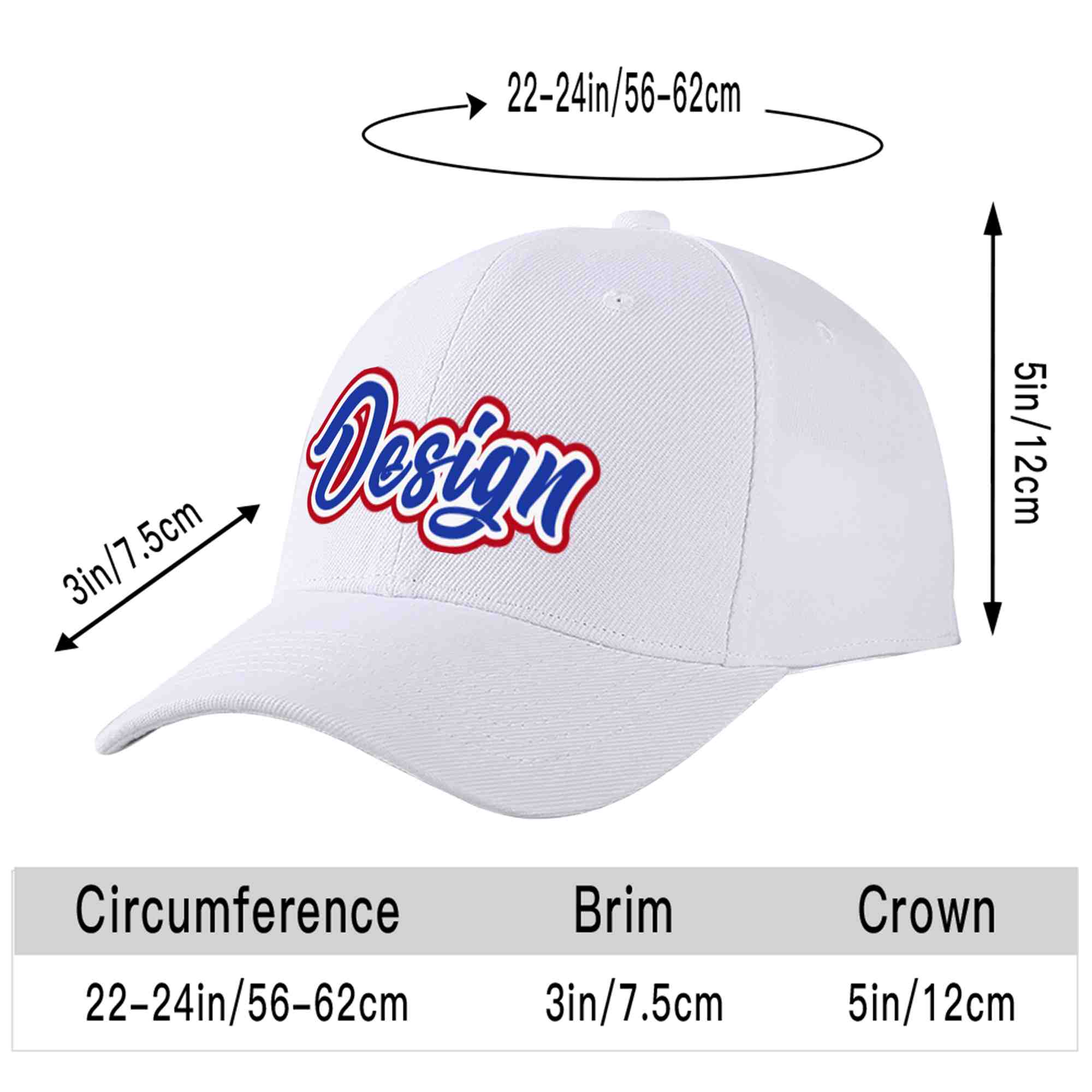 Custom White Royal-White Curved Eaves Sport Design Baseball Cap