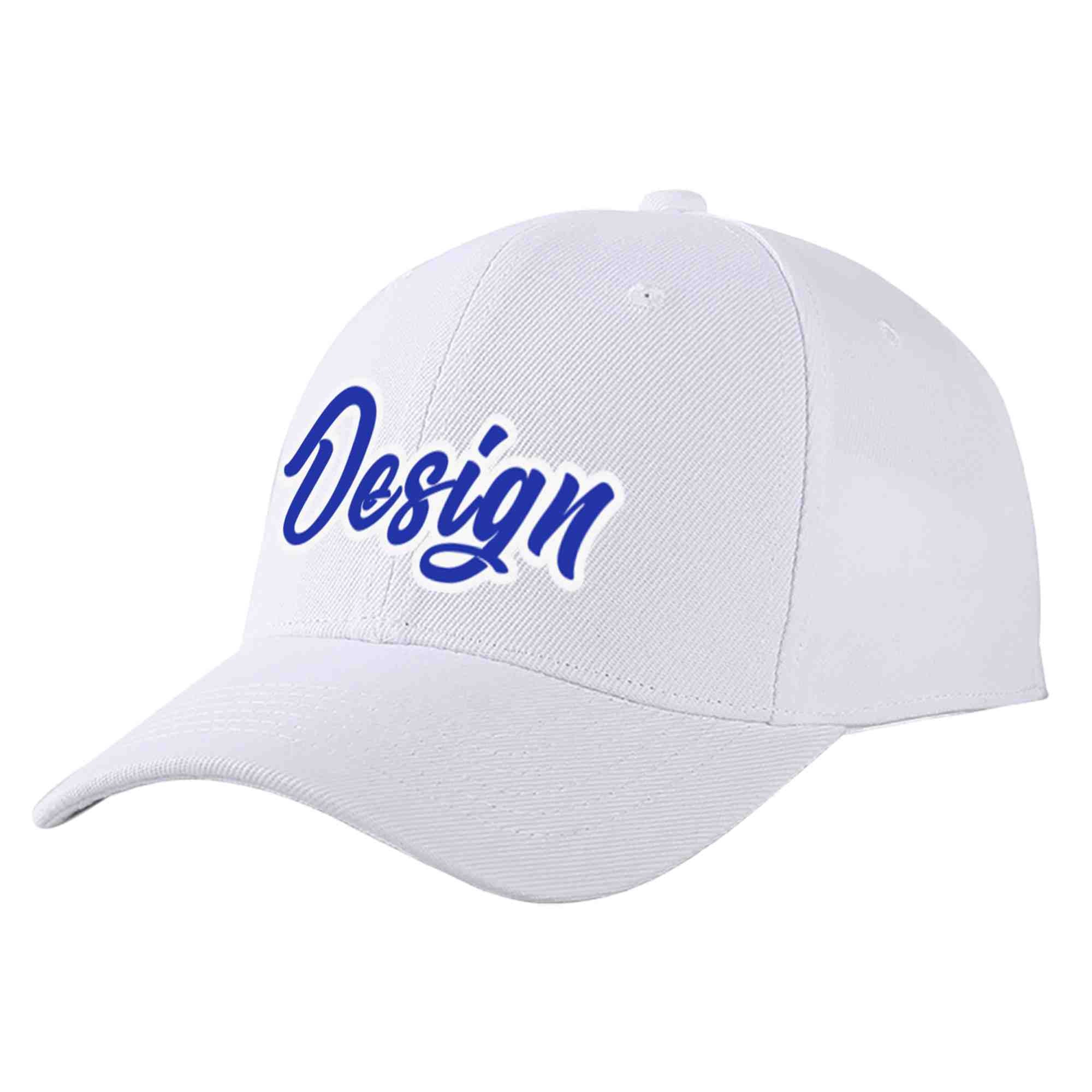 Custom White Royal-White Curved Eaves Sport Design Baseball Cap