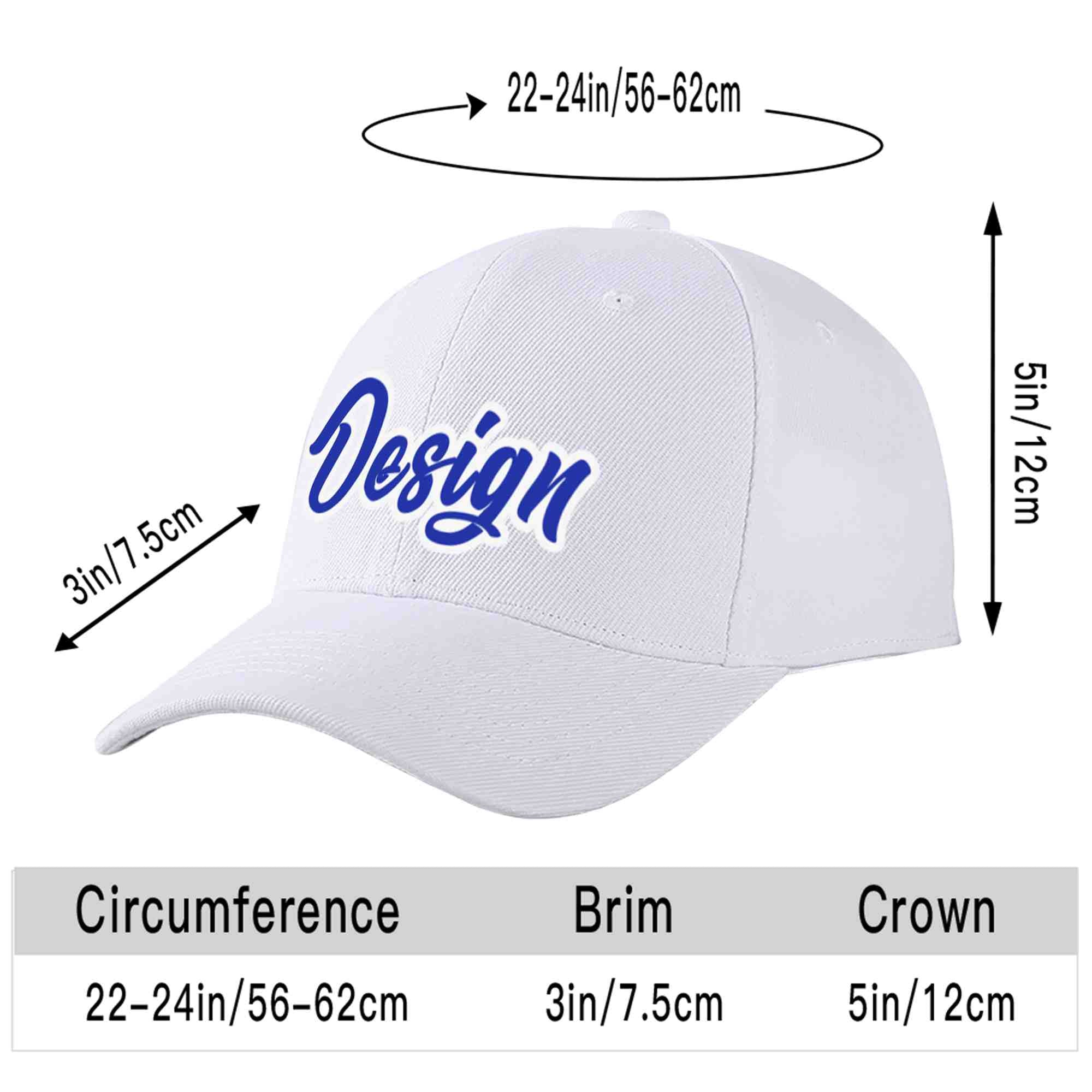 Custom White Royal-White Curved Eaves Sport Design Baseball Cap