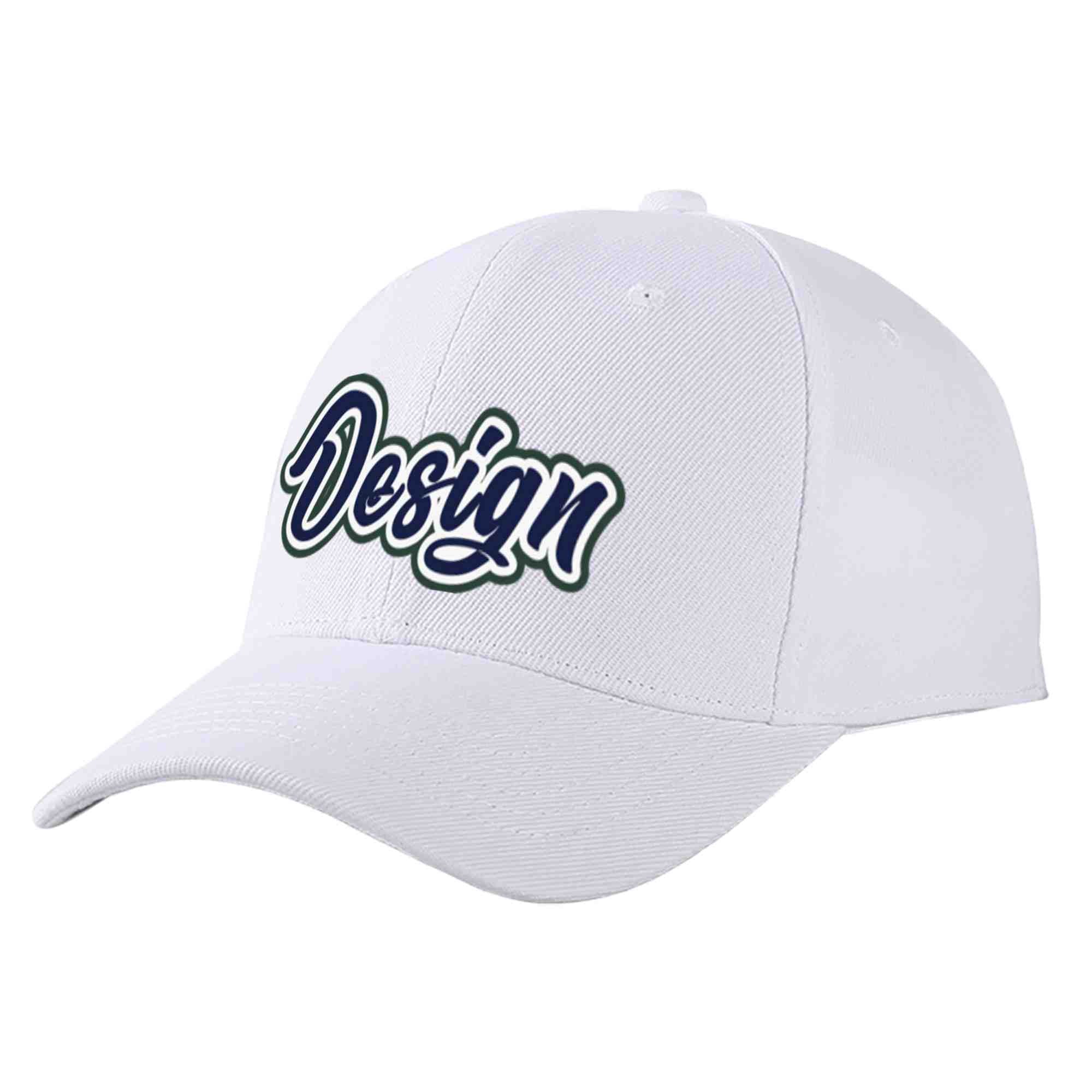 Custom White Navy-White Curved Eaves Sport Design Baseball Cap