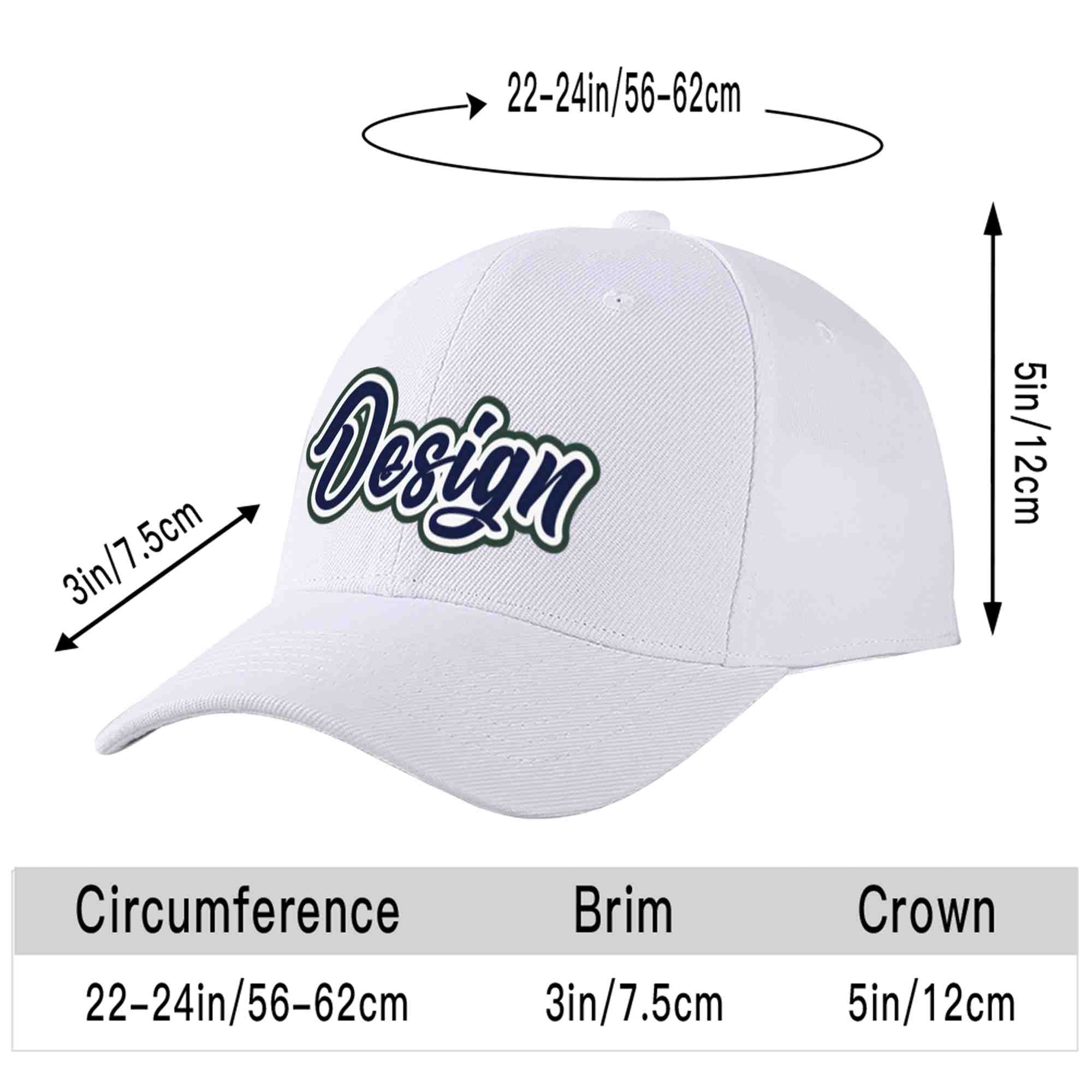 Custom White Navy-White Curved Eaves Sport Design Baseball Cap