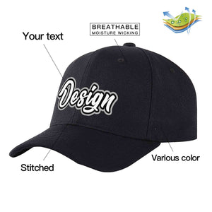 Custom Black White-Black Curved Eaves Sport Design Baseball Cap